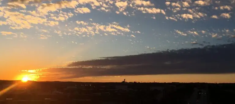 sunset behind a large landscape in bee cave texas